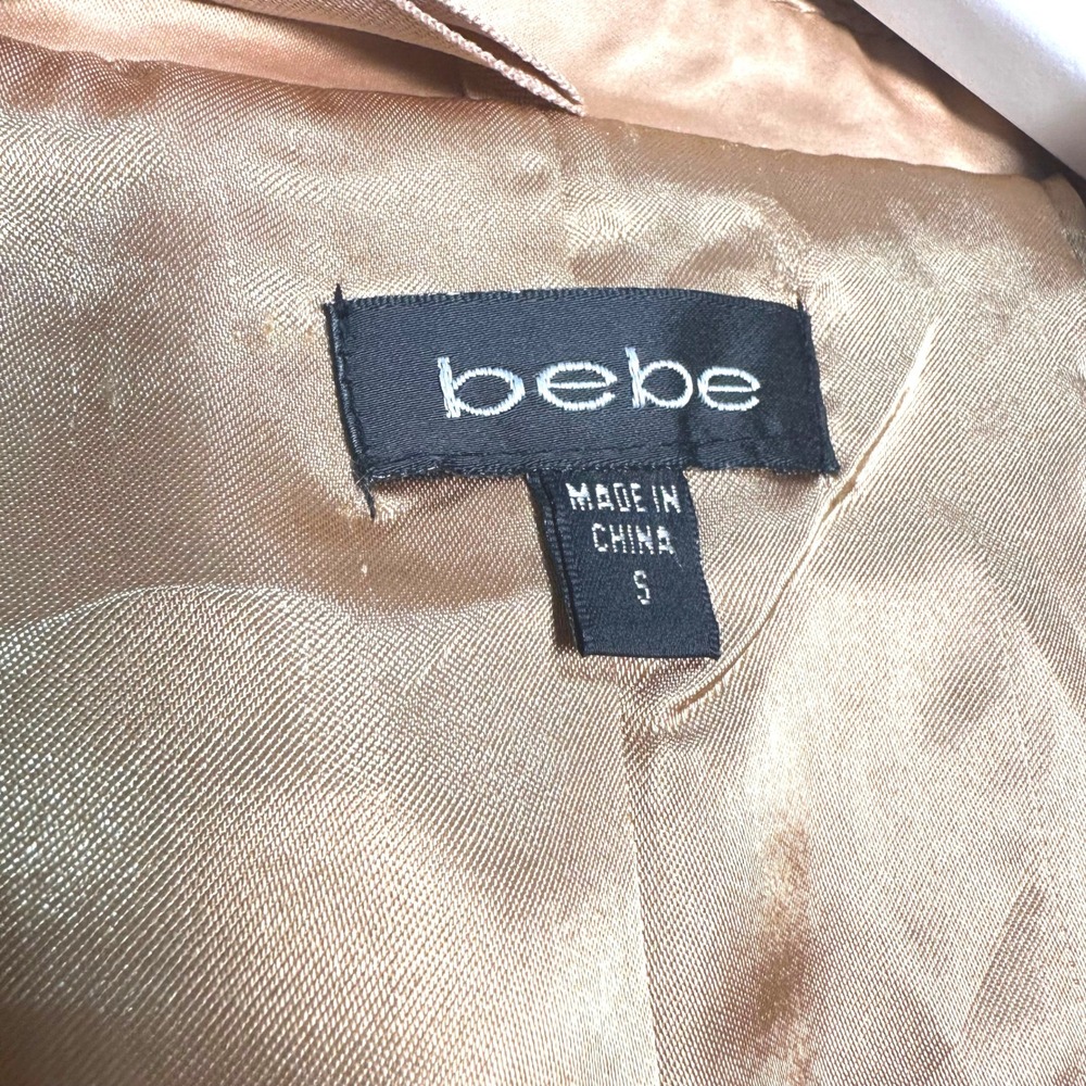 Vintage Y2K Bebe Womens Metallic Bronze Satin Trench Coat Belted Jacket S - Picture 5 of 13